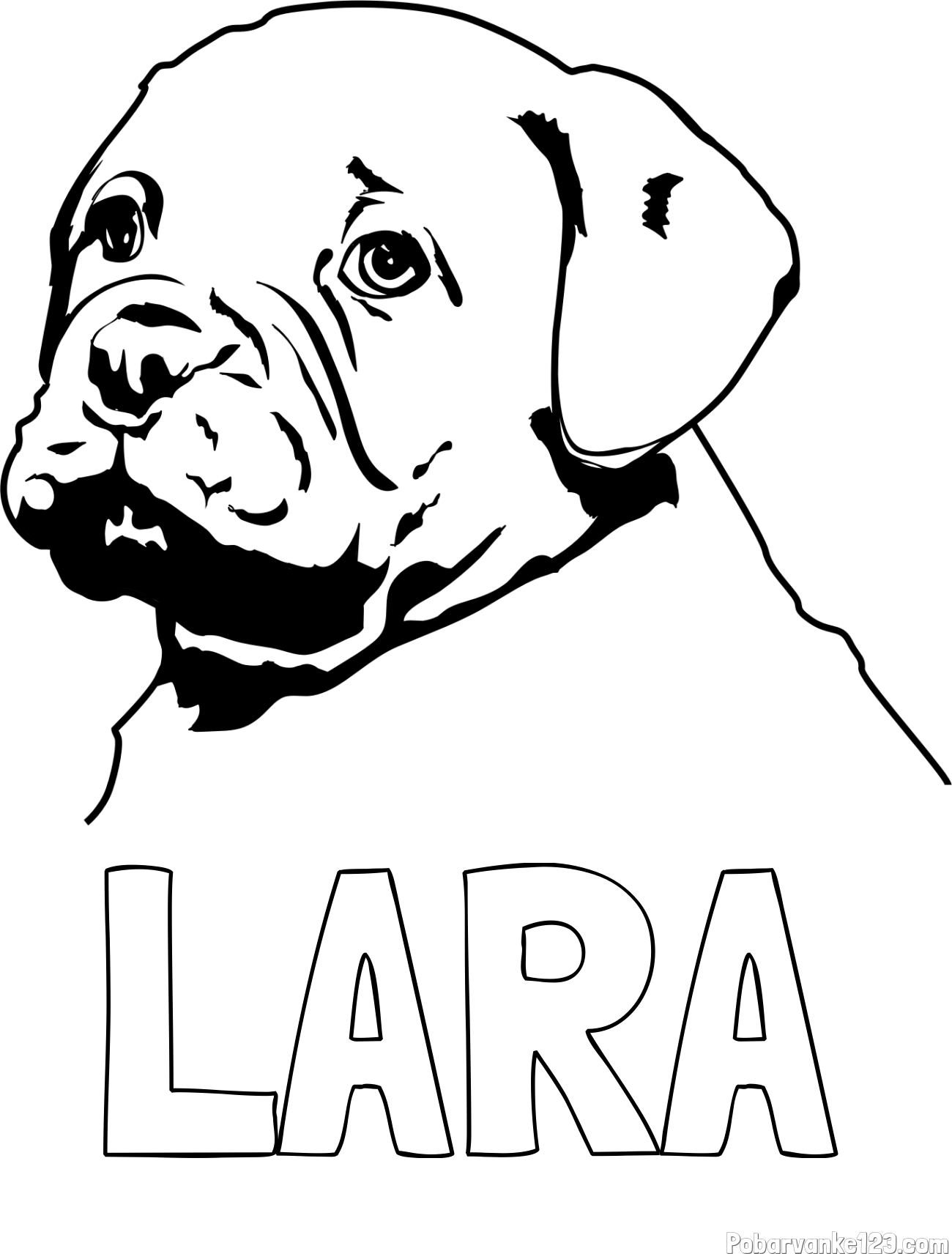 Pobarvanka imena LARA in pobarvanka prikupnega bulldog mladička