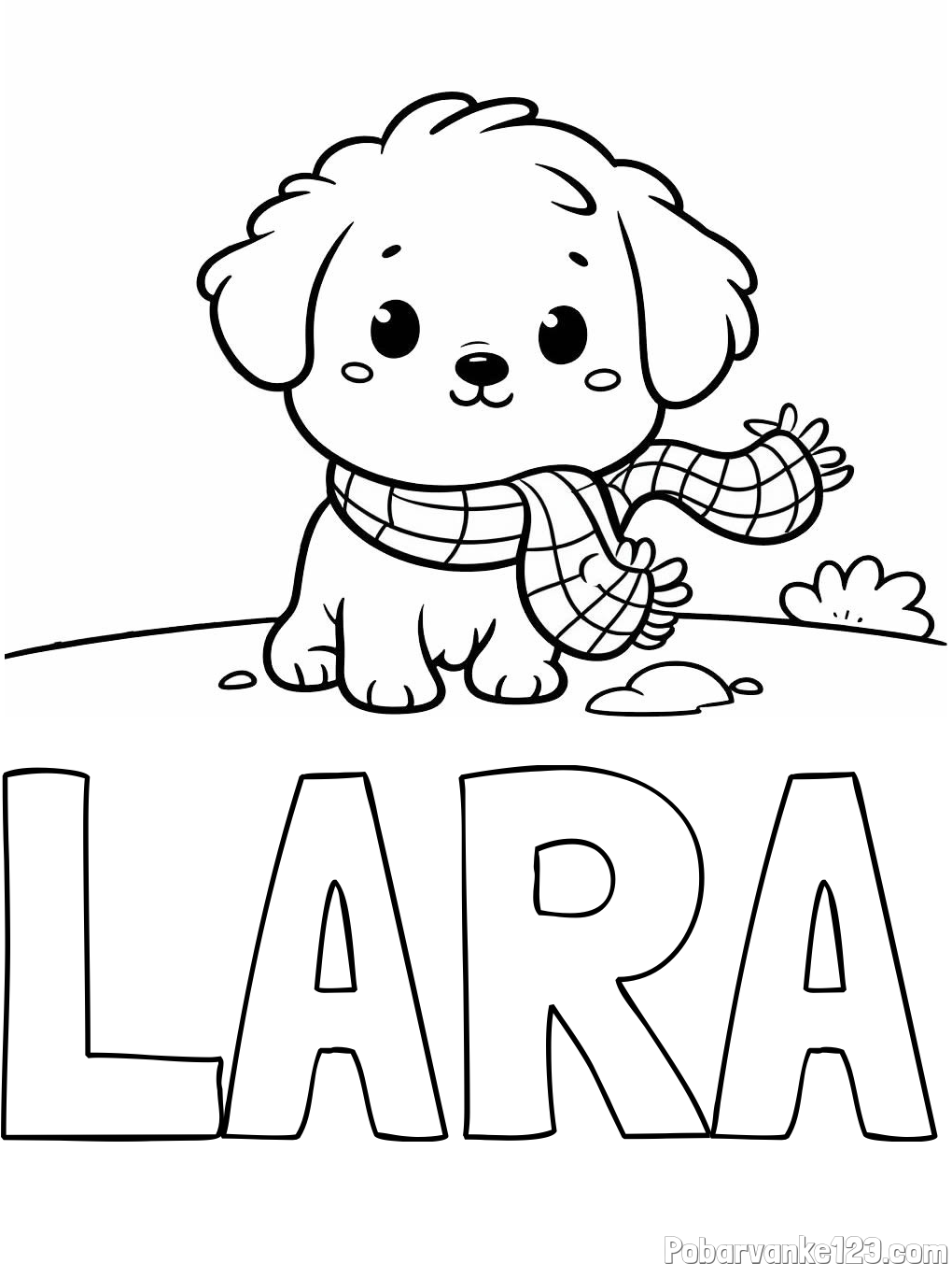 Pobarvanka imena LARA in pobarvanka prikupnega psička
