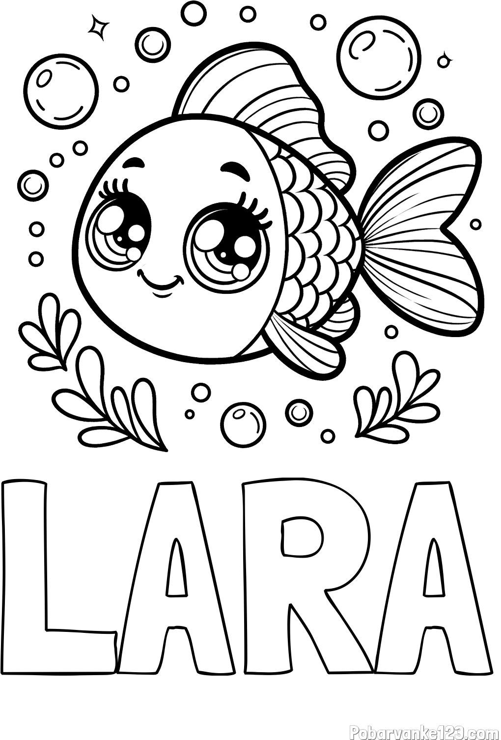 Pobarvanka imena LARA in pobarvanka prisrčne ribice