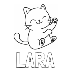Pobarvanka imena LARA in pobarvanka razigranega mucka