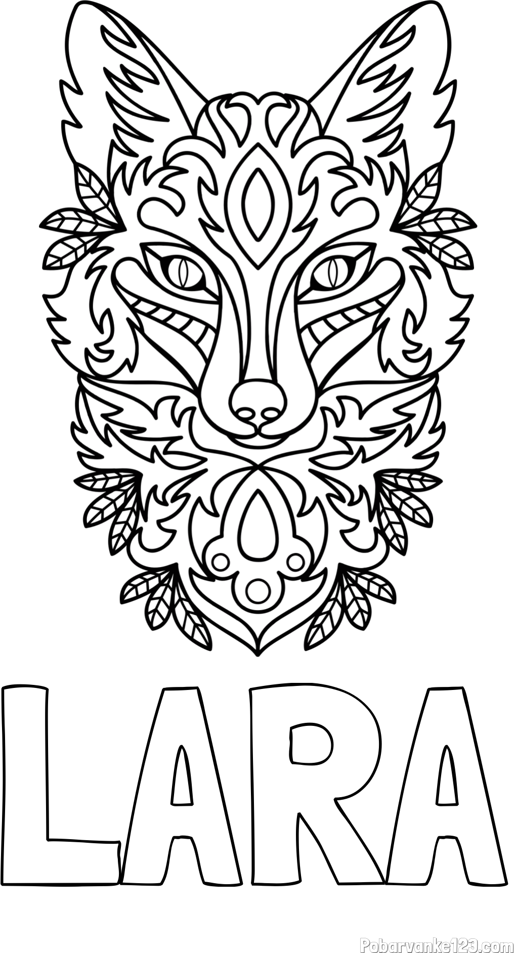Pobarvanka imena LARA in pobarvanka volka - mandale