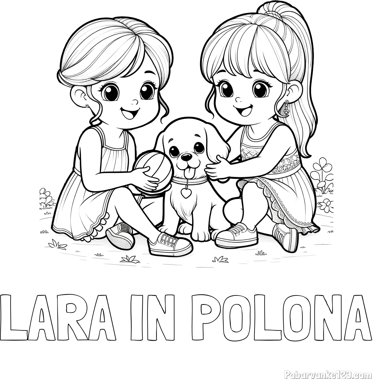 Pobarvanka imena LARA IN POLONA in pobarvanka prijateljic s kužkom