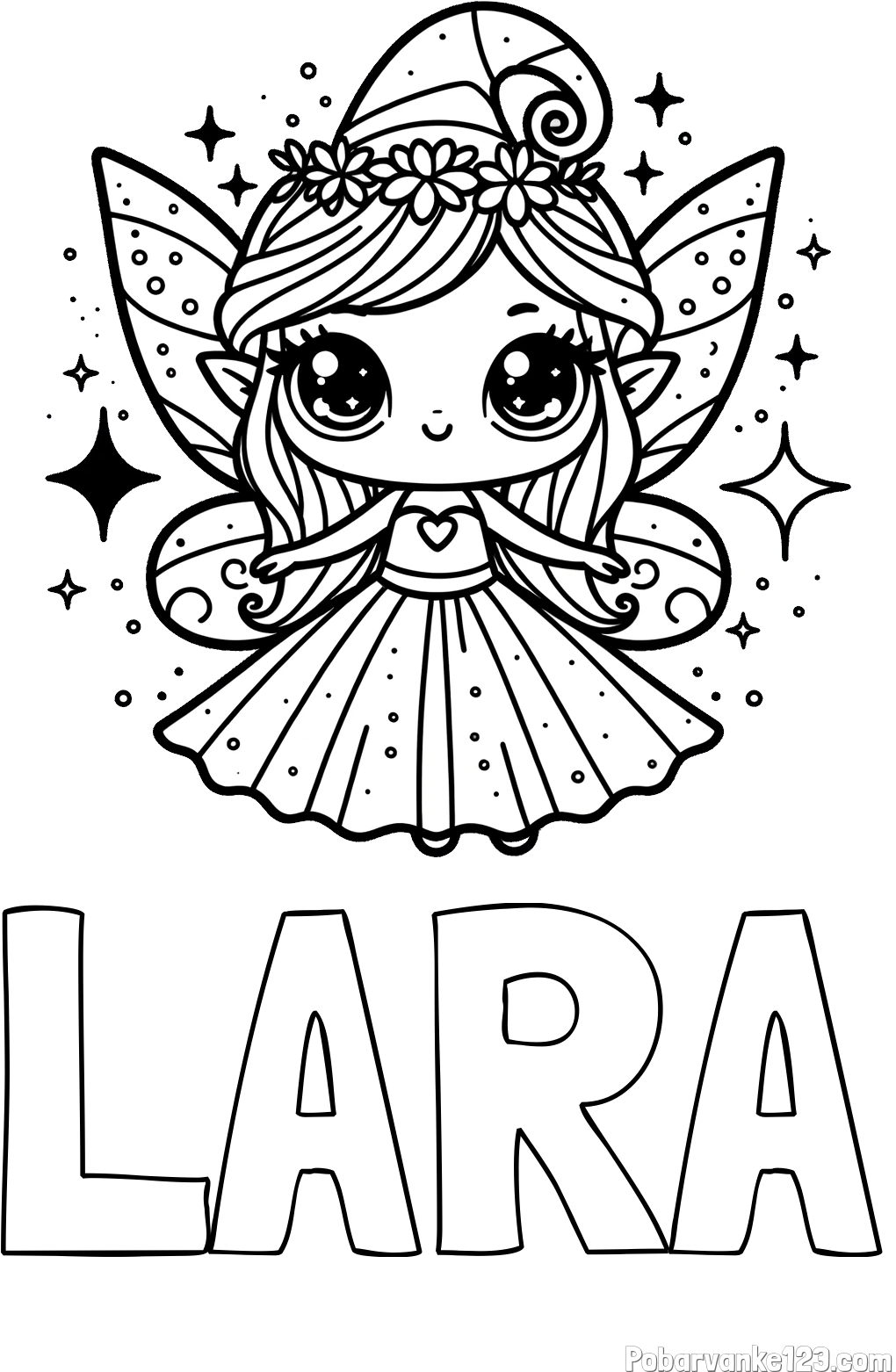 Pobarvanka imena LARA in prikupna čarobna vila