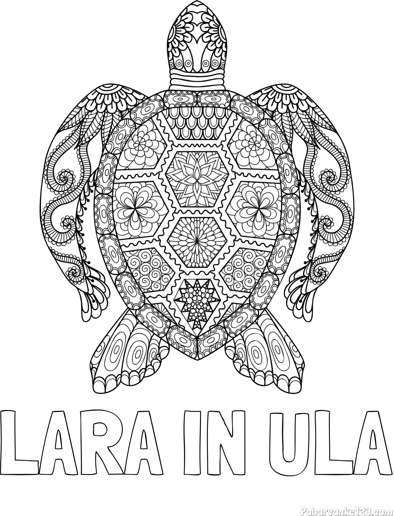 Pobarvanka imena LARA IN ULA in pobarvanka želve - mandale