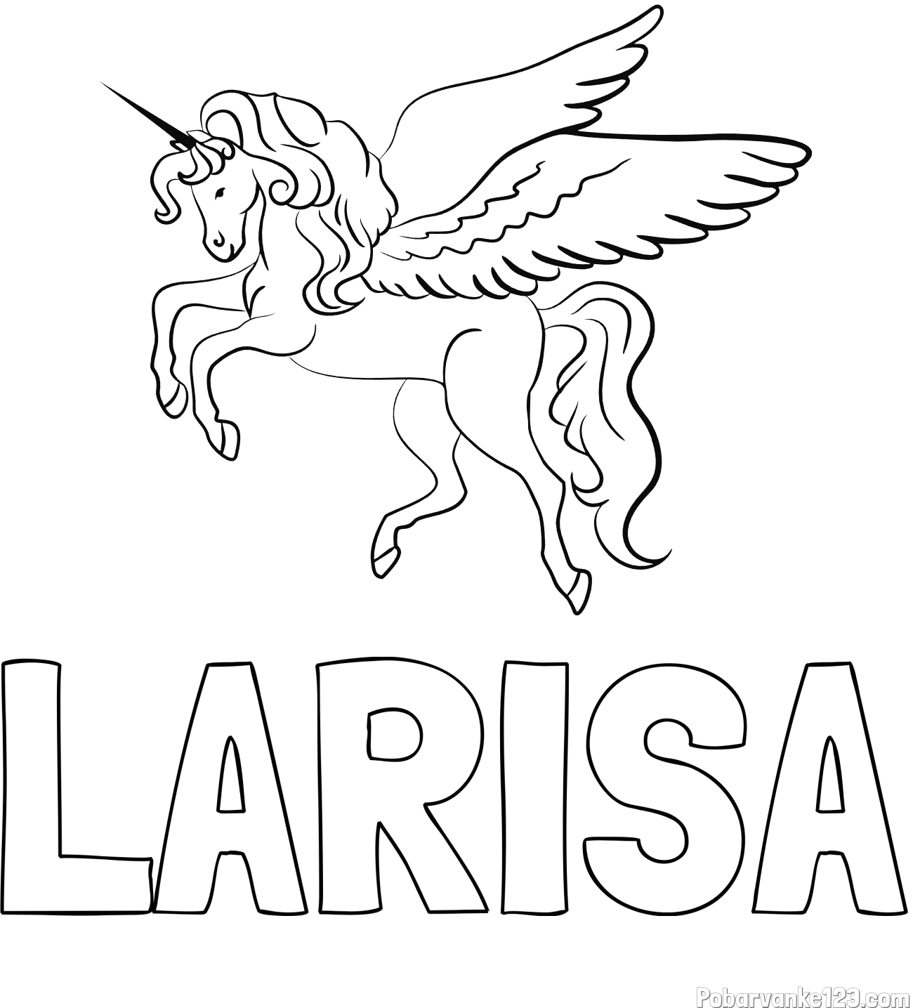 Pobarvanka imena LARISA in lepa pobarvanka samoroga