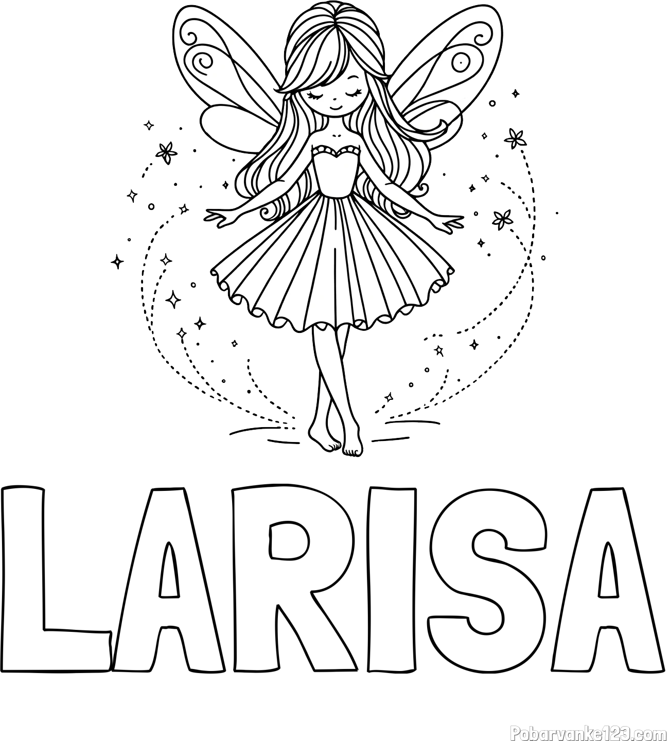 Pobarvanka imena LARISA in pobarvanka ljubke čarobne vile