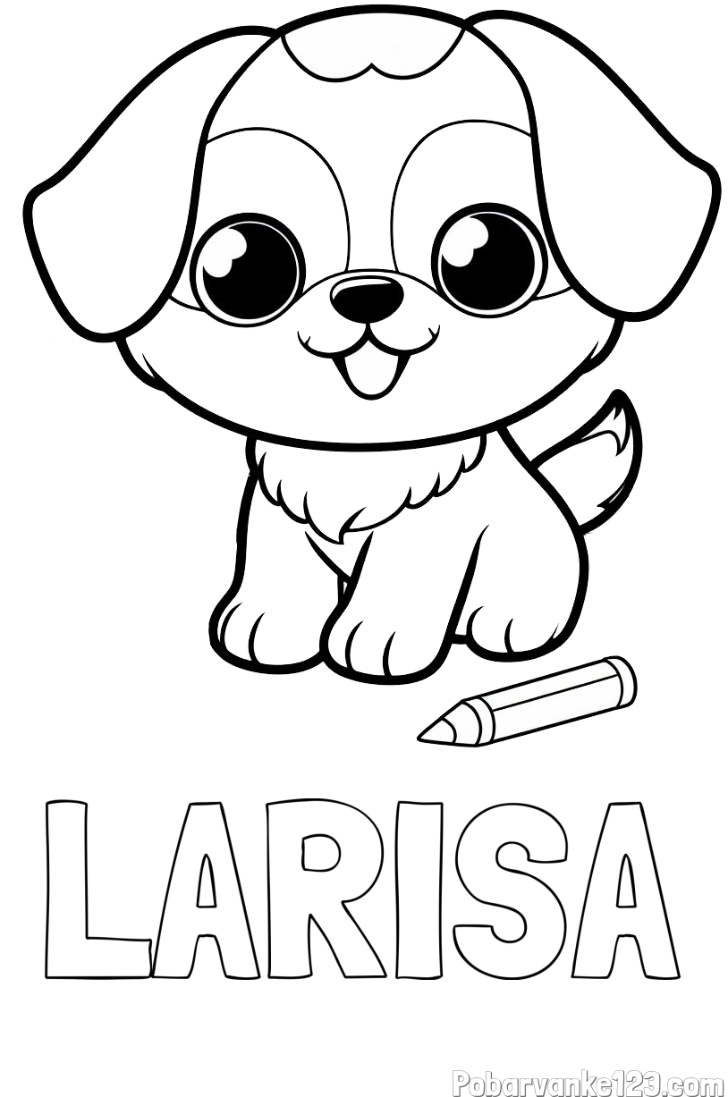 Pobarvanka imena LARISA in pobarvanka prikupnega kužka