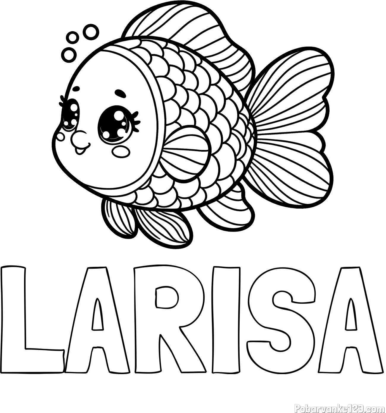 Pobarvanka imena LARISA in pobarvanka ribe z bujnimi plavutmi