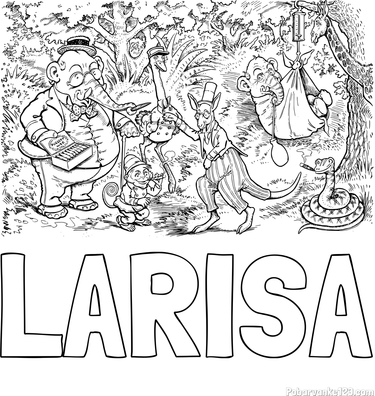 Pobarvanka imena LARISA in pobarvanka živali v živalskem vrtu