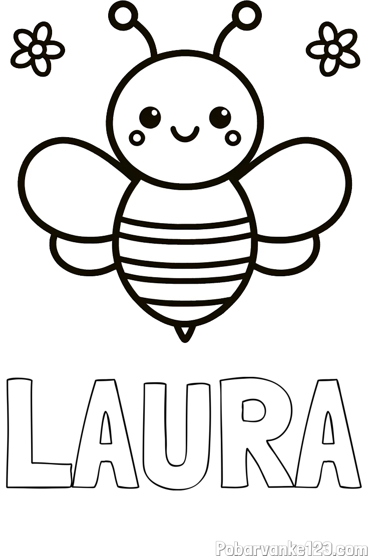 Pobarvanka imena LAURA in otroška pobarvanka čebele
