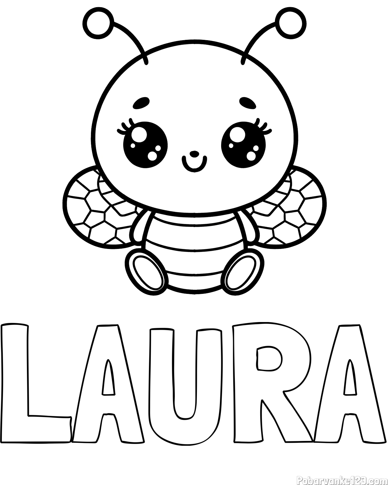Pobarvanka imena LAURA in otroška pobarvanka ljubke čebele