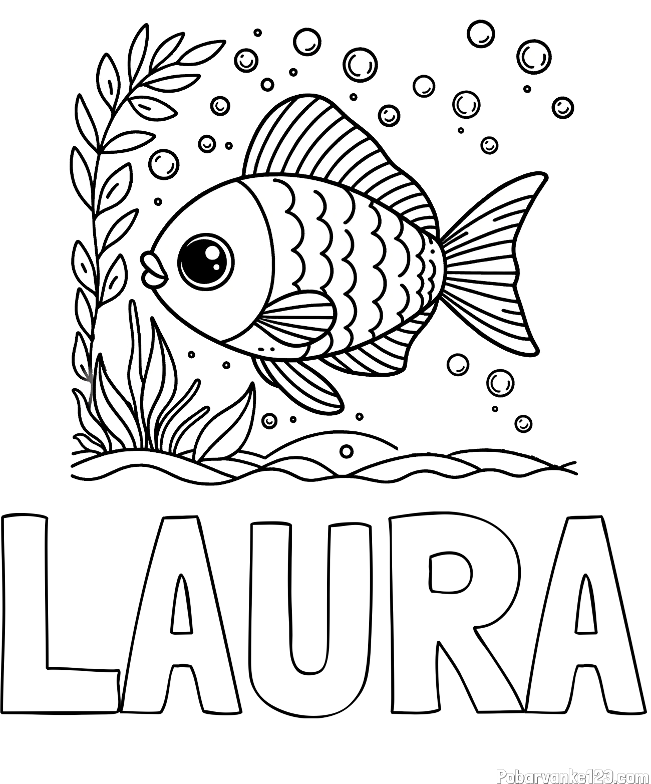 Pobarvanka imena LAURA in otroška pobarvanka ljubke ribe