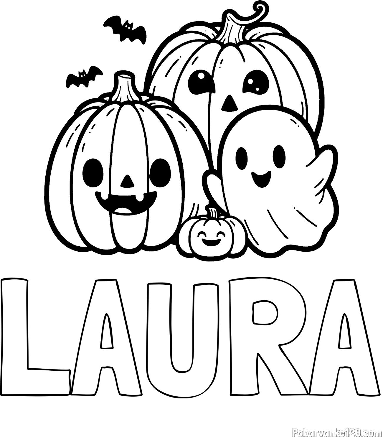 Pobarvanka imena LAURA in pobarvanka duhca in buč za noč čarovnic