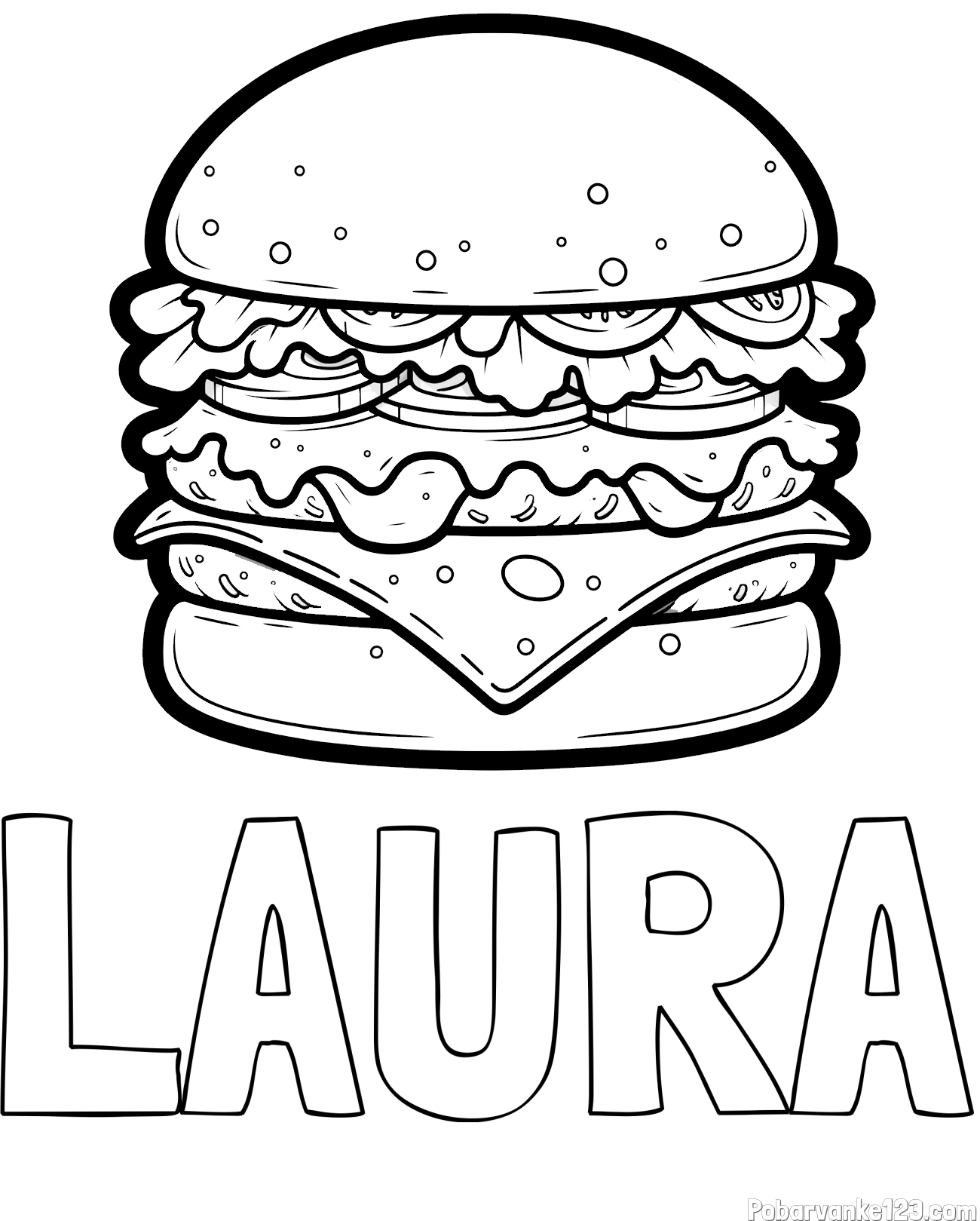 Pobarvanka imena LAURA in pobarvanka hamburger