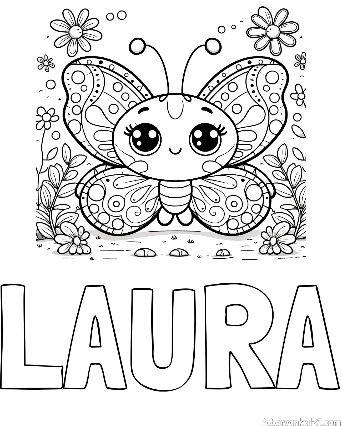 Pobarvanka imena LAURA in pobarvanka ljubkega metuljčka