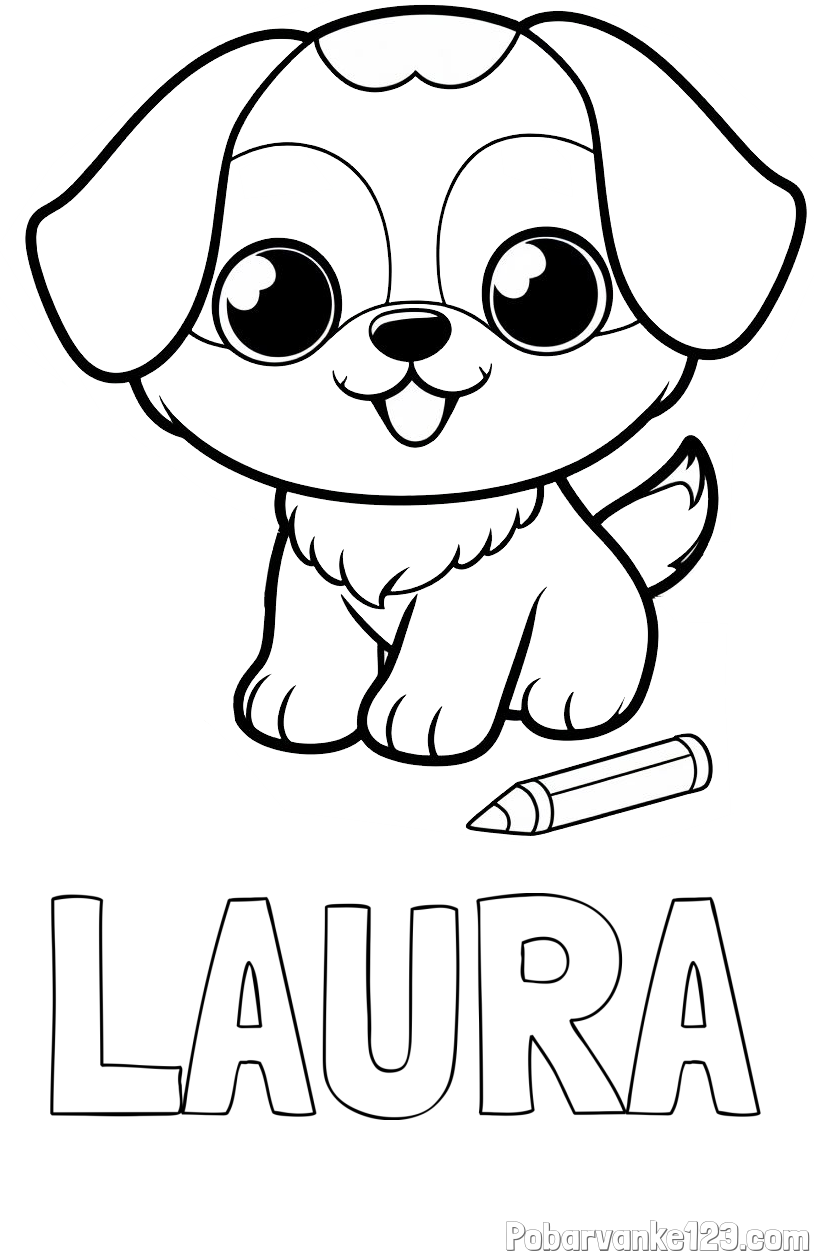 Pobarvanka imena LAURA in pobarvanka prikupnega kužka