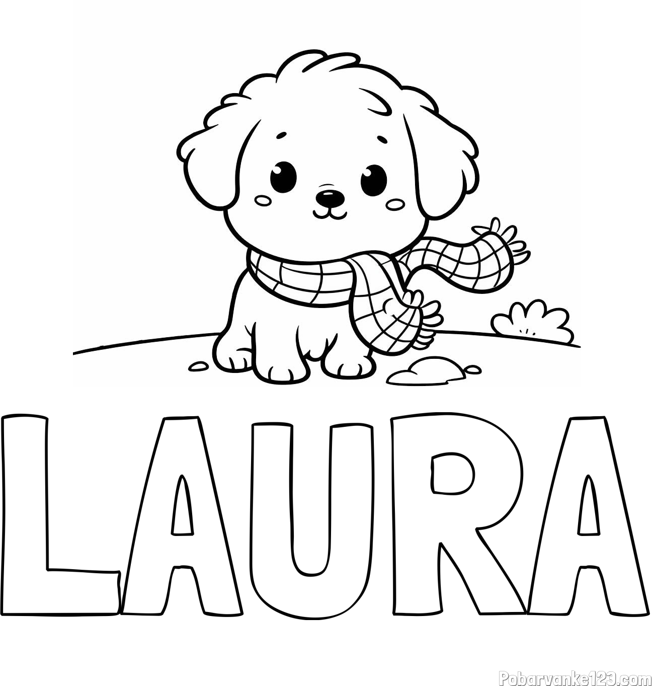 Pobarvanka imena LAURA in pobarvanka prikupnega psička