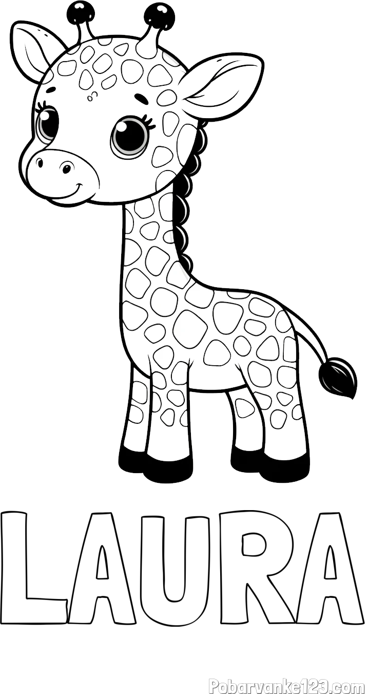 Pobarvanka imena LAURA in pobarvanka simpatične žirafe