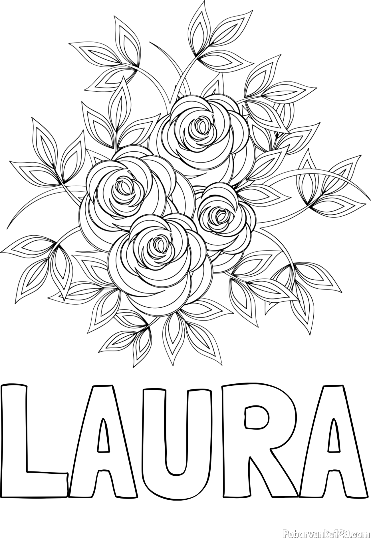 Pobarvanka imena LAURA in pobarvanka šopka vrtnic