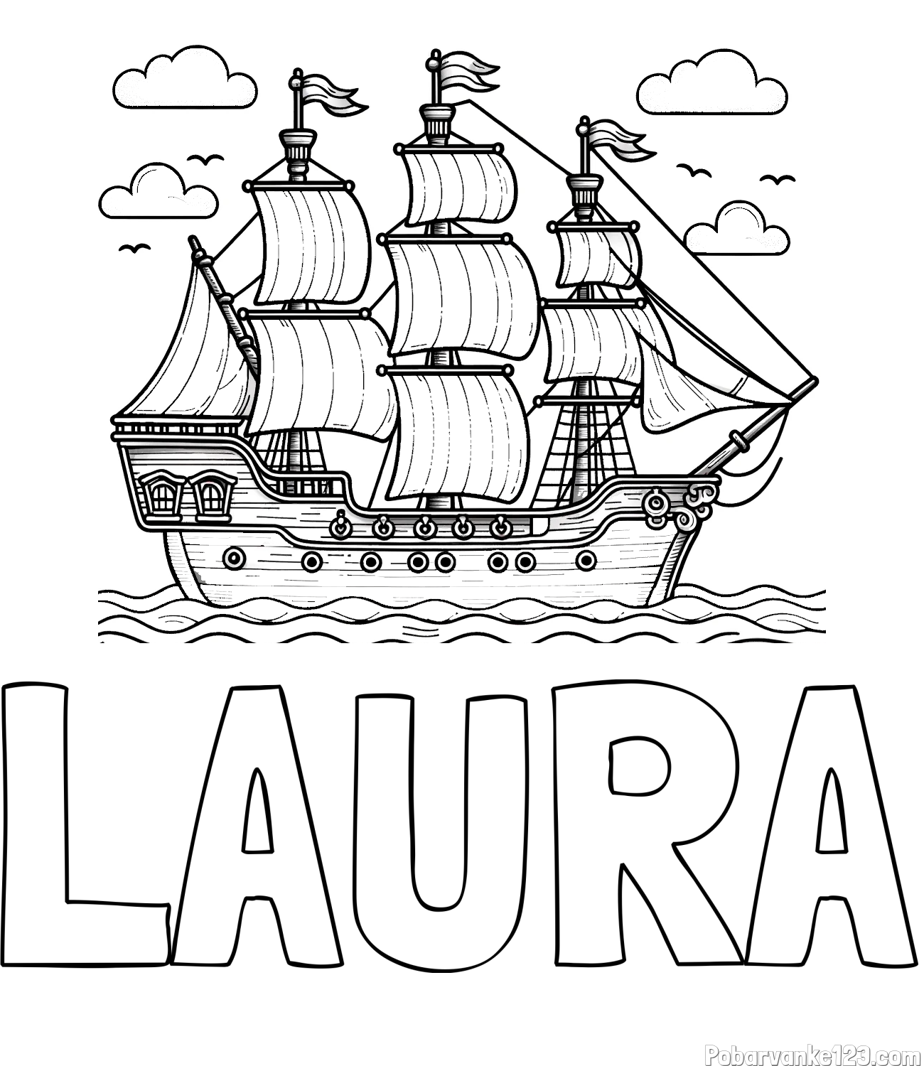 Pobarvanka imena LAURA in pobarvanka stare gusarske ladje