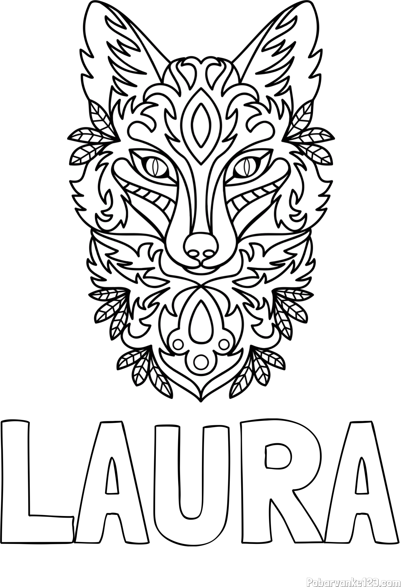 Pobarvanka imena LAURA in pobarvanka volka - mandale