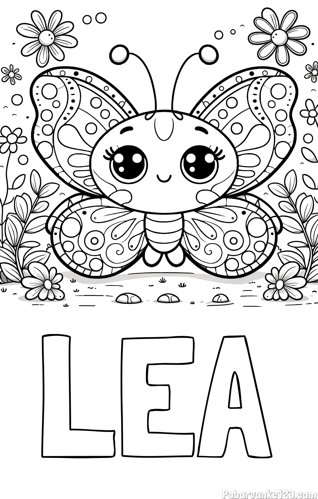 Pobarvanka imena LEA in pobarvanka ljubkega metuljčka