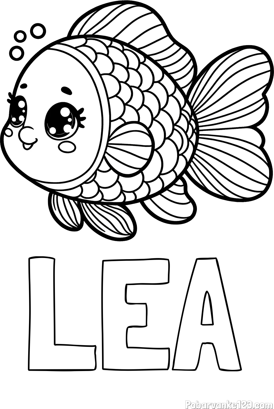 Pobarvanka imena LEA in pobarvanka ribe z bujnimi plavutmi