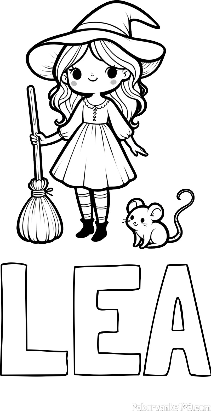 Pobarvanka imena LEA ter prijazne čarovnice