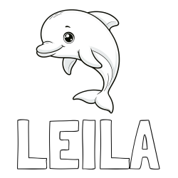 Online izdelana pobarvanka - Pobarvanka imena LEILA in otroška pobarvanka ljubkega delfina