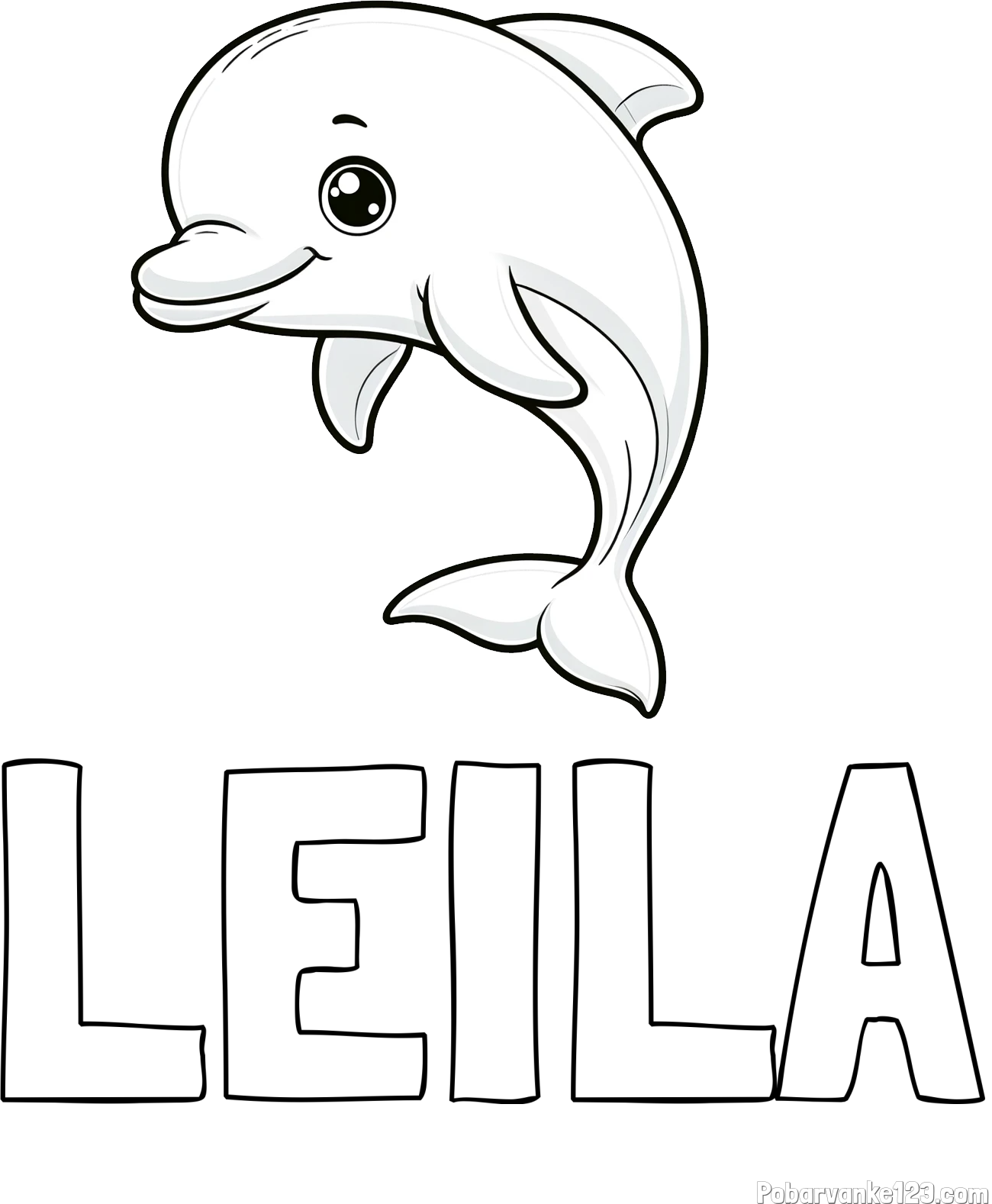 Pobarvanka imena LEILA in otroška pobarvanka ljubkega delfina