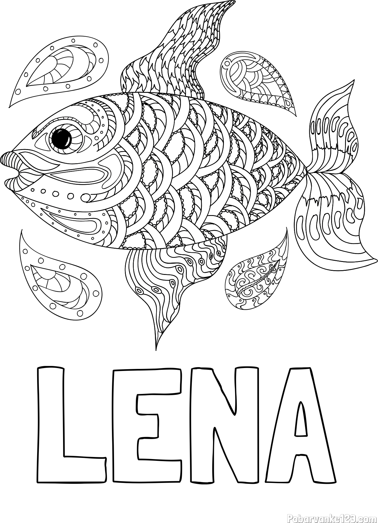 Pobarvanka imena LENA in pobarvanka pisane ribe