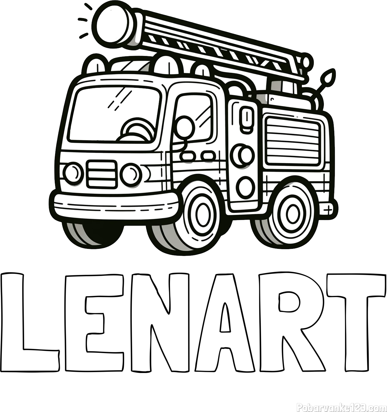 Pobarvanka imena LENART in otroška pobarvanka preprostega gasilskega avta
