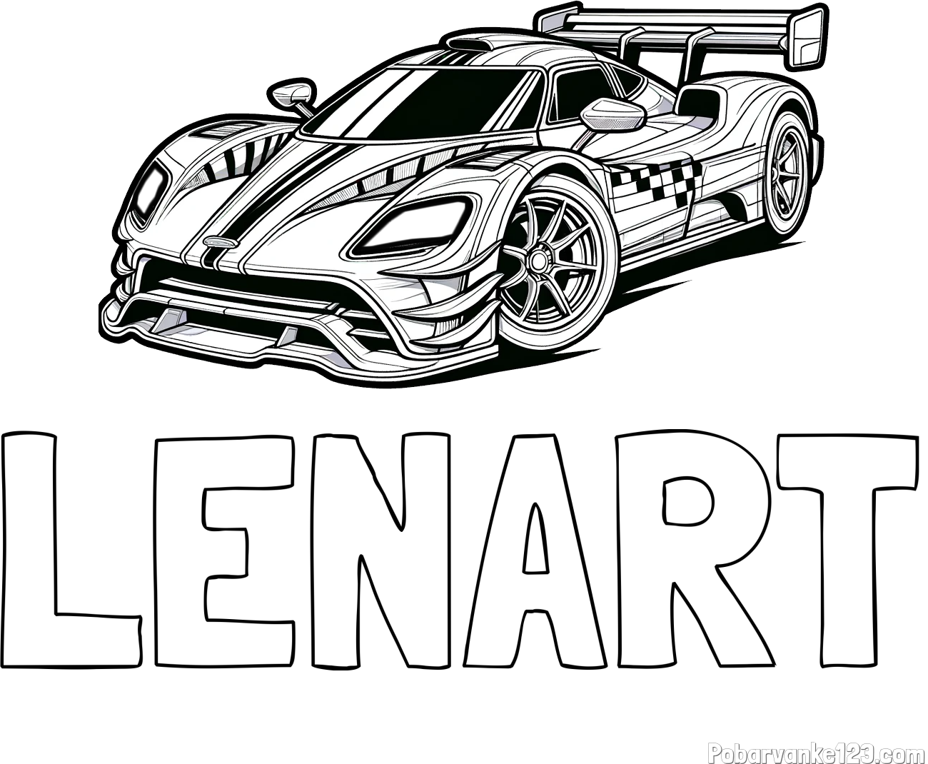 Pobarvanka imena LENART in pobarvanka modernega športnega avtomobila