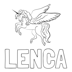 Online izdelana pobarvanka - Pobarvanka imena LENČA in lepa pobarvanka samoroga