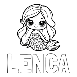 Online izdelana pobarvanka - Pobarvanka imena LENČA in pobarvanka prikupne morske deklice