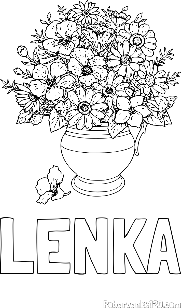 Pobarvanka imena LENKA in pobarvanka cvetja v vazi