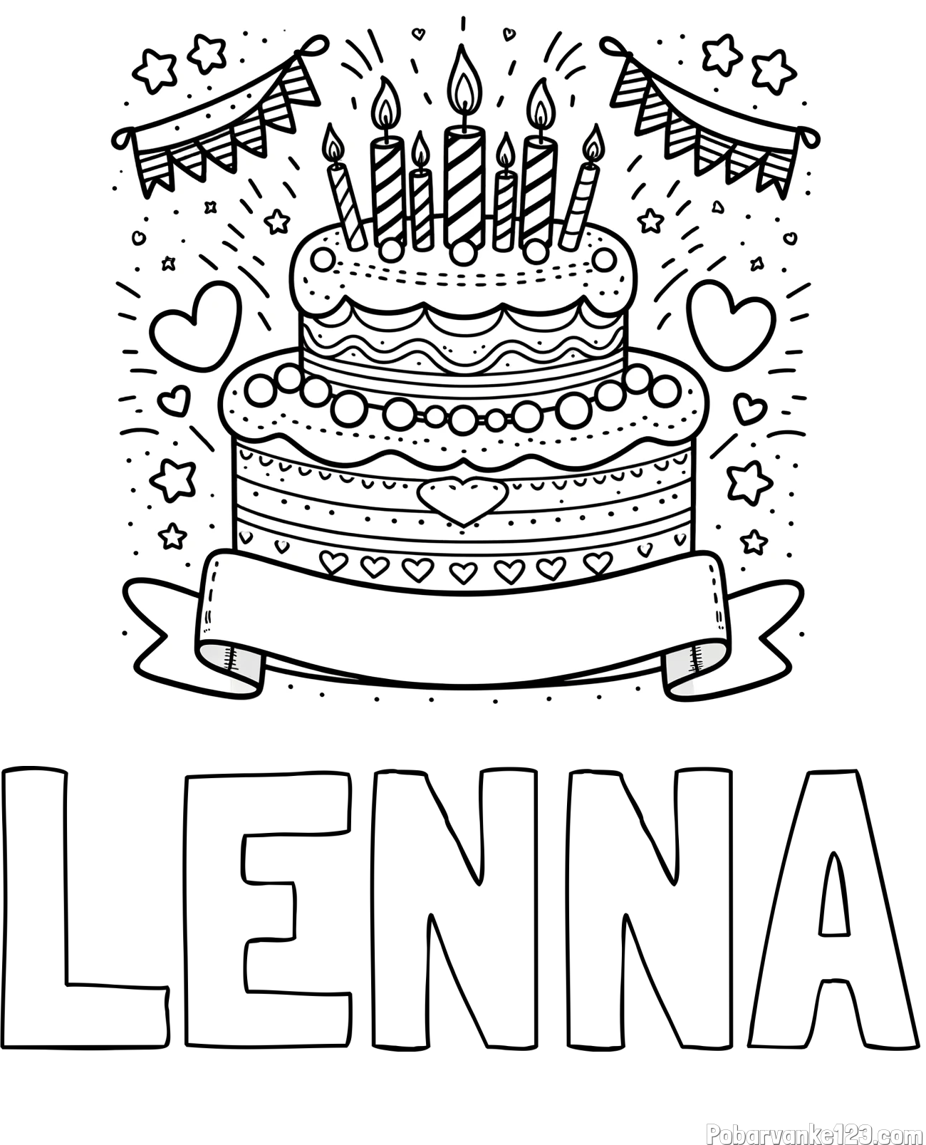 Pobarvanka imena LENNA in pobarvanka velike torte za rojstni dan