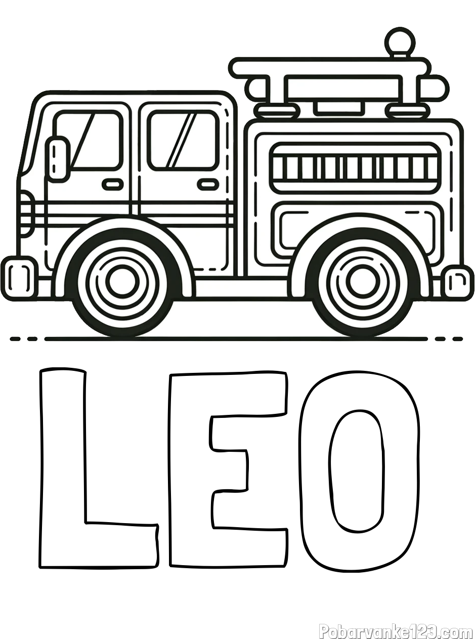 Pobarvanka imena LEO in lepa pobarvnak gasilskega avta