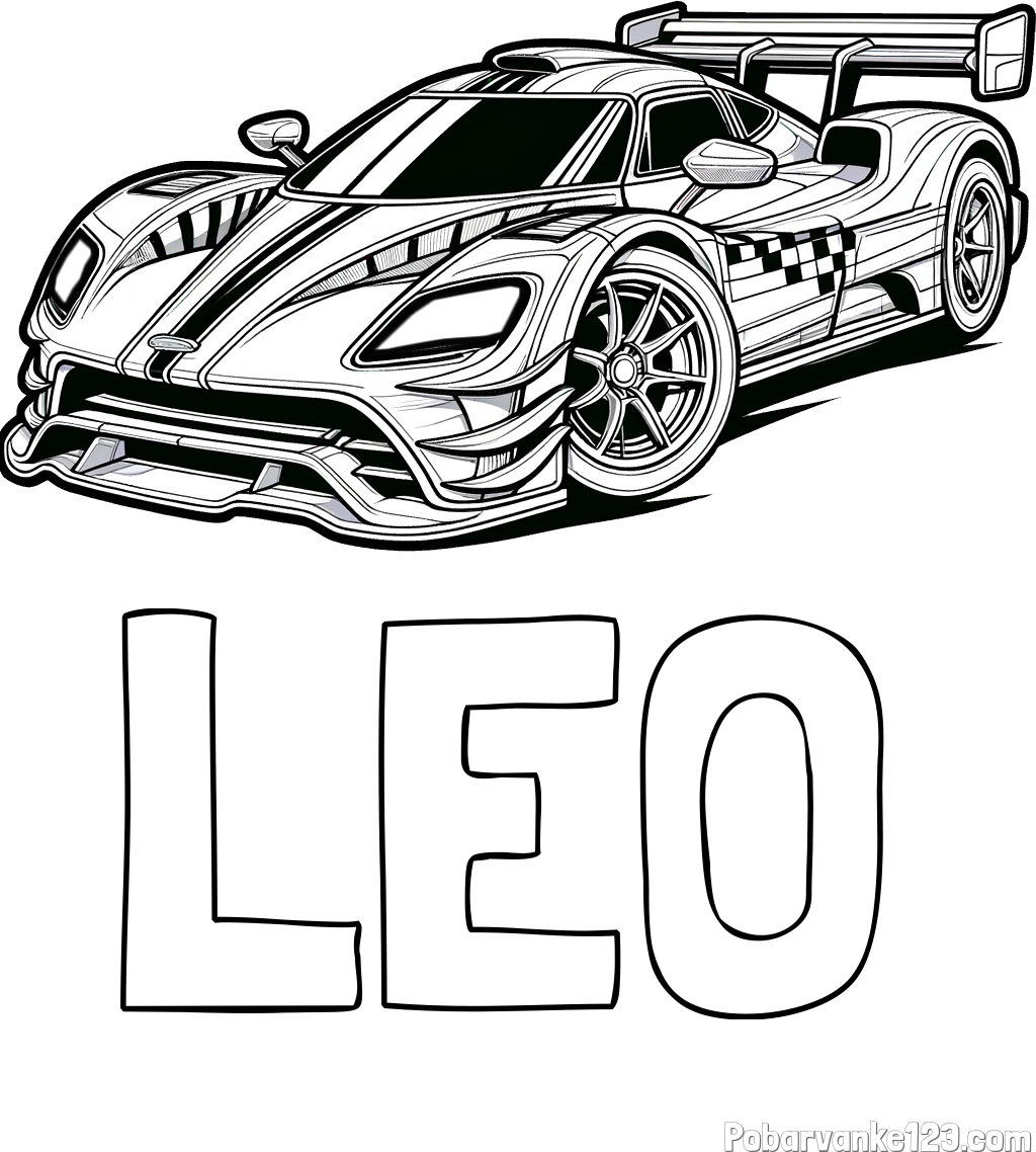 Pobarvanka imena LEO in pobarvanka modernega športnega avtomobila