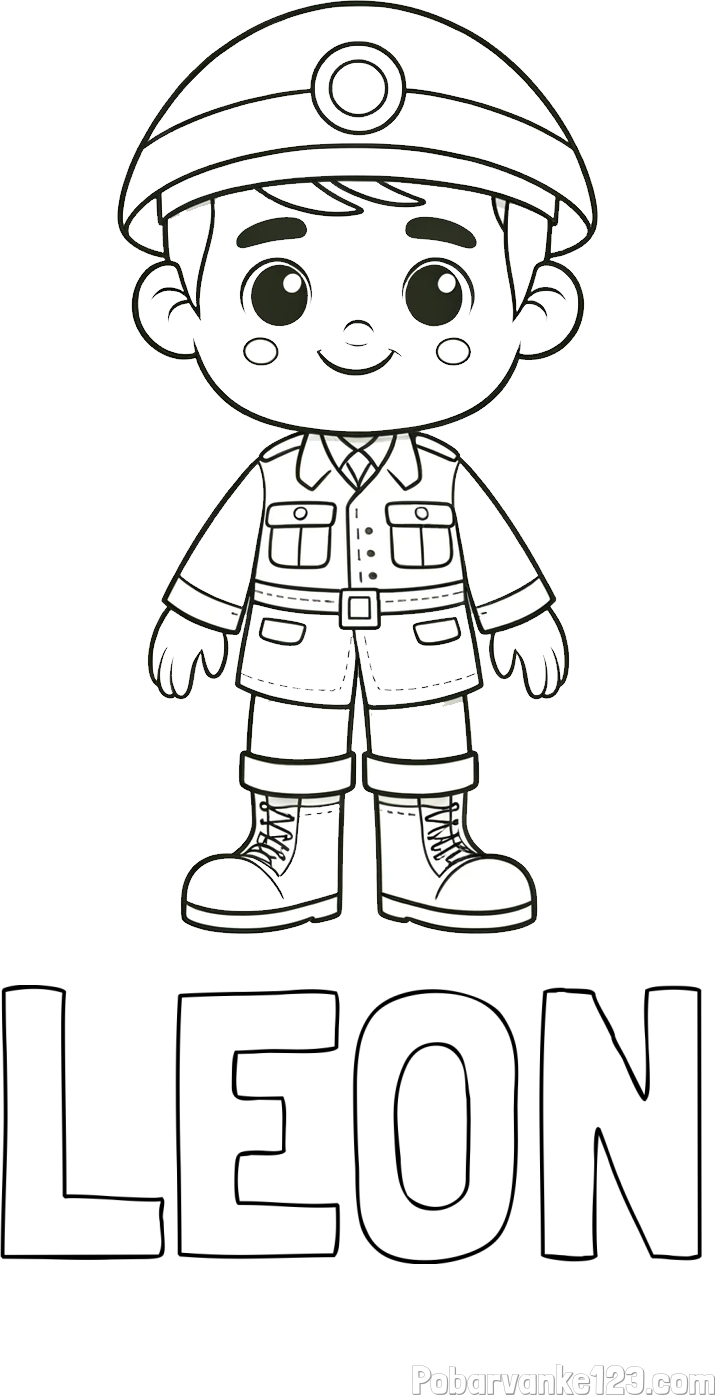 Pobarvanka imena LEON in otroška pobarvanka nasmejanega vojaka
