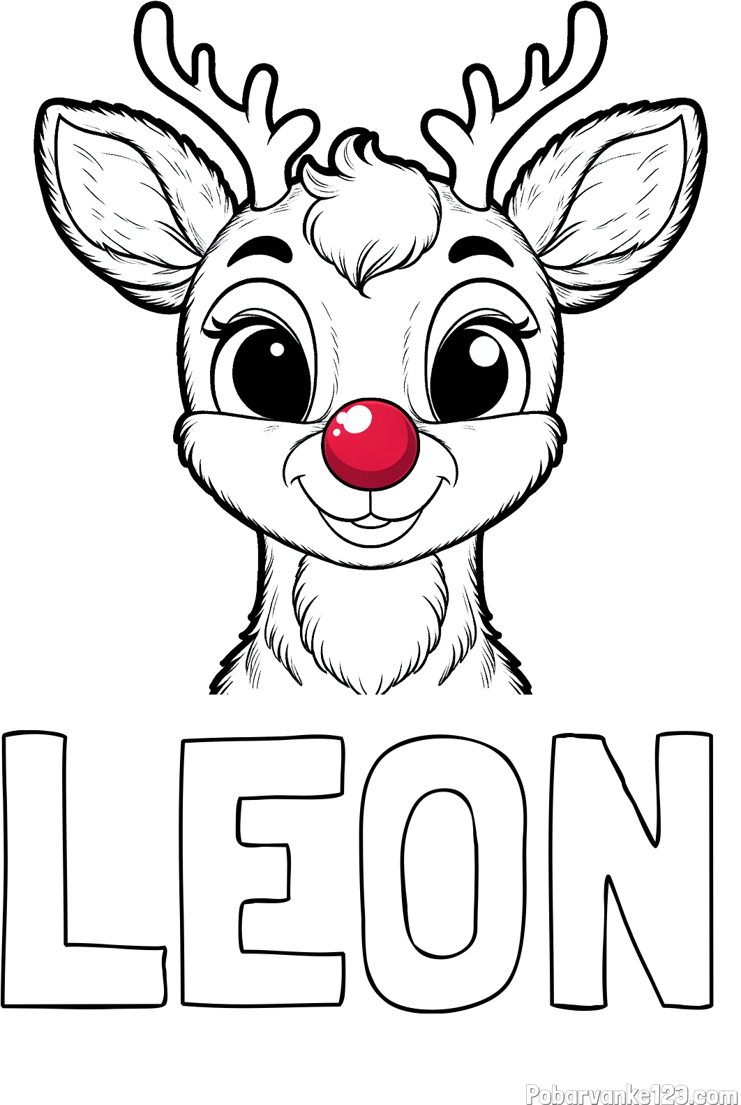 Pobarvanka imena LEON in otroška pobarvanka simpatičnega jelenčka Rudolfa