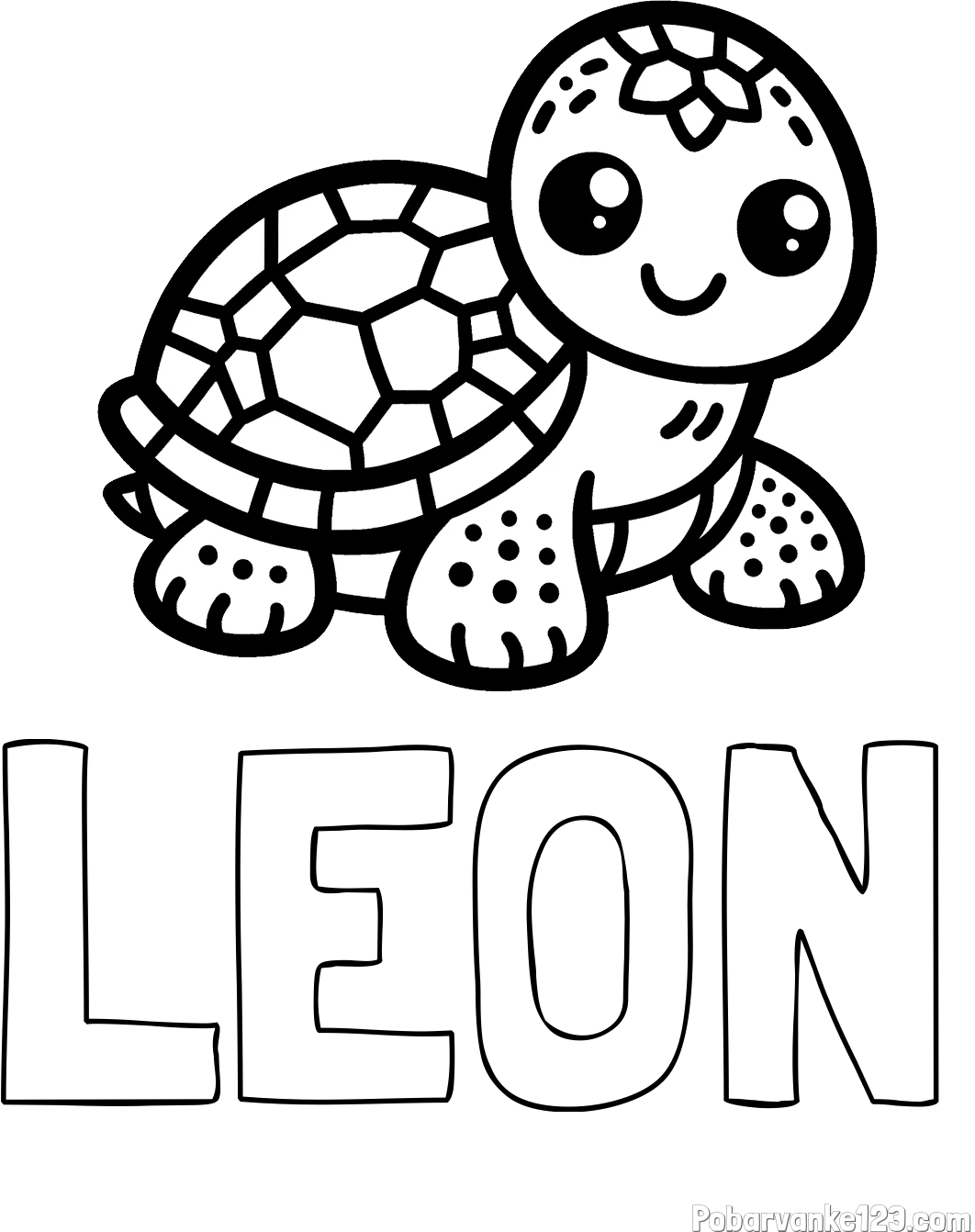 Pobarvanka imena LEON in otroška pobarvanka želve