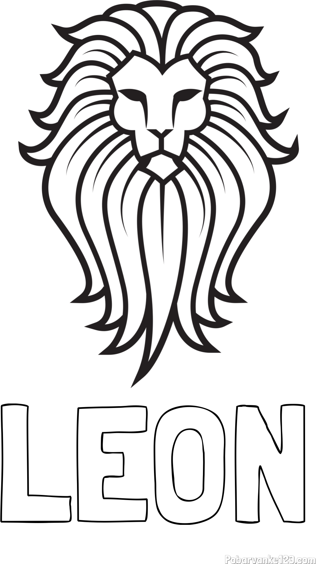 Pobarvanka imena LEON in pobarvanka leva z bujno grivo