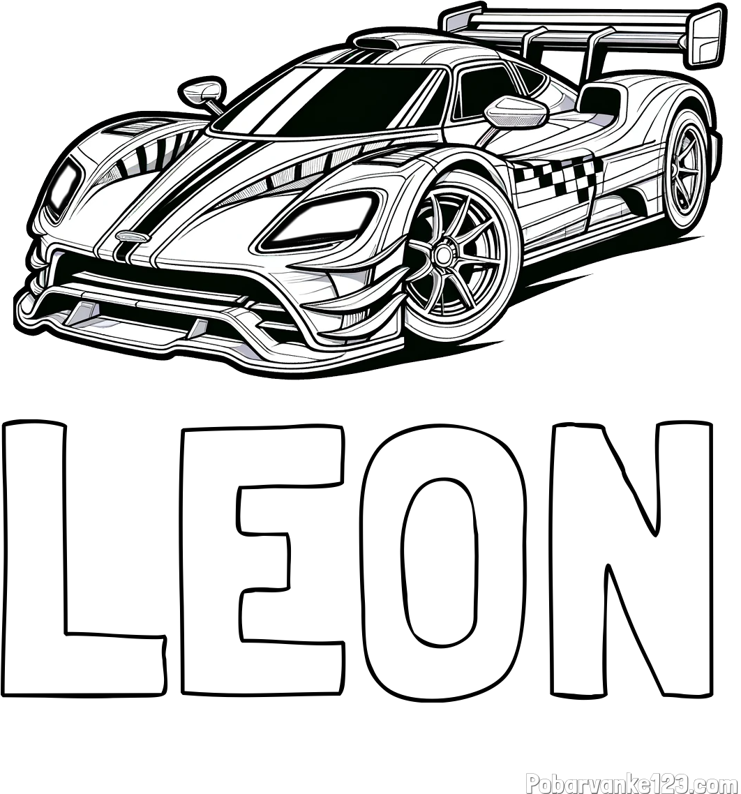 Pobarvanka imena LEON in pobarvanka modernega športnega avtomobila