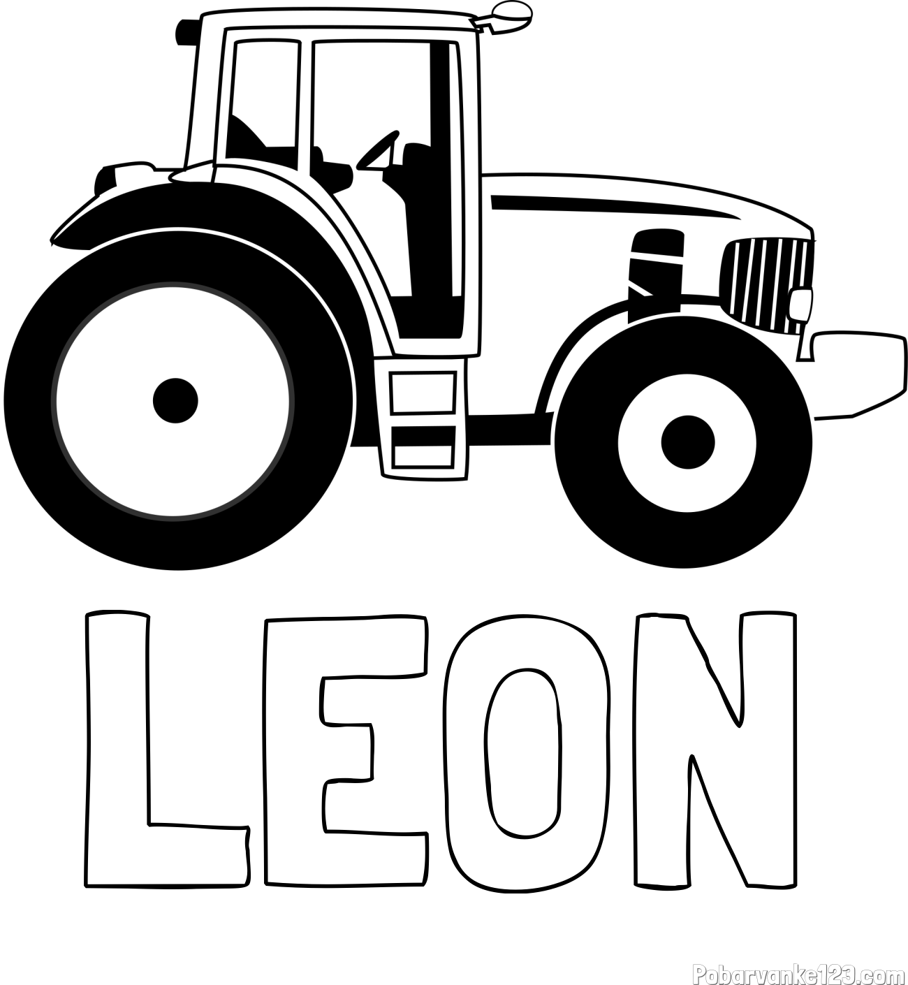 Pobarvanka imena LEON in pobarvanka velikega in zmogljivega traktorja