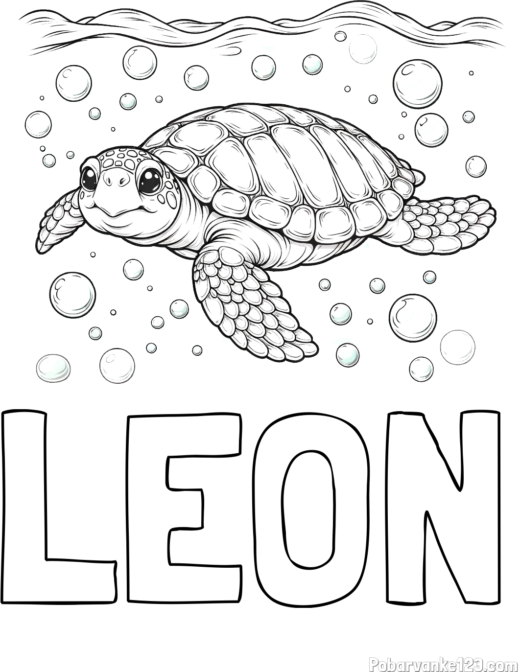 Pobarvanka imena LEON in pobarvanka želve v morju