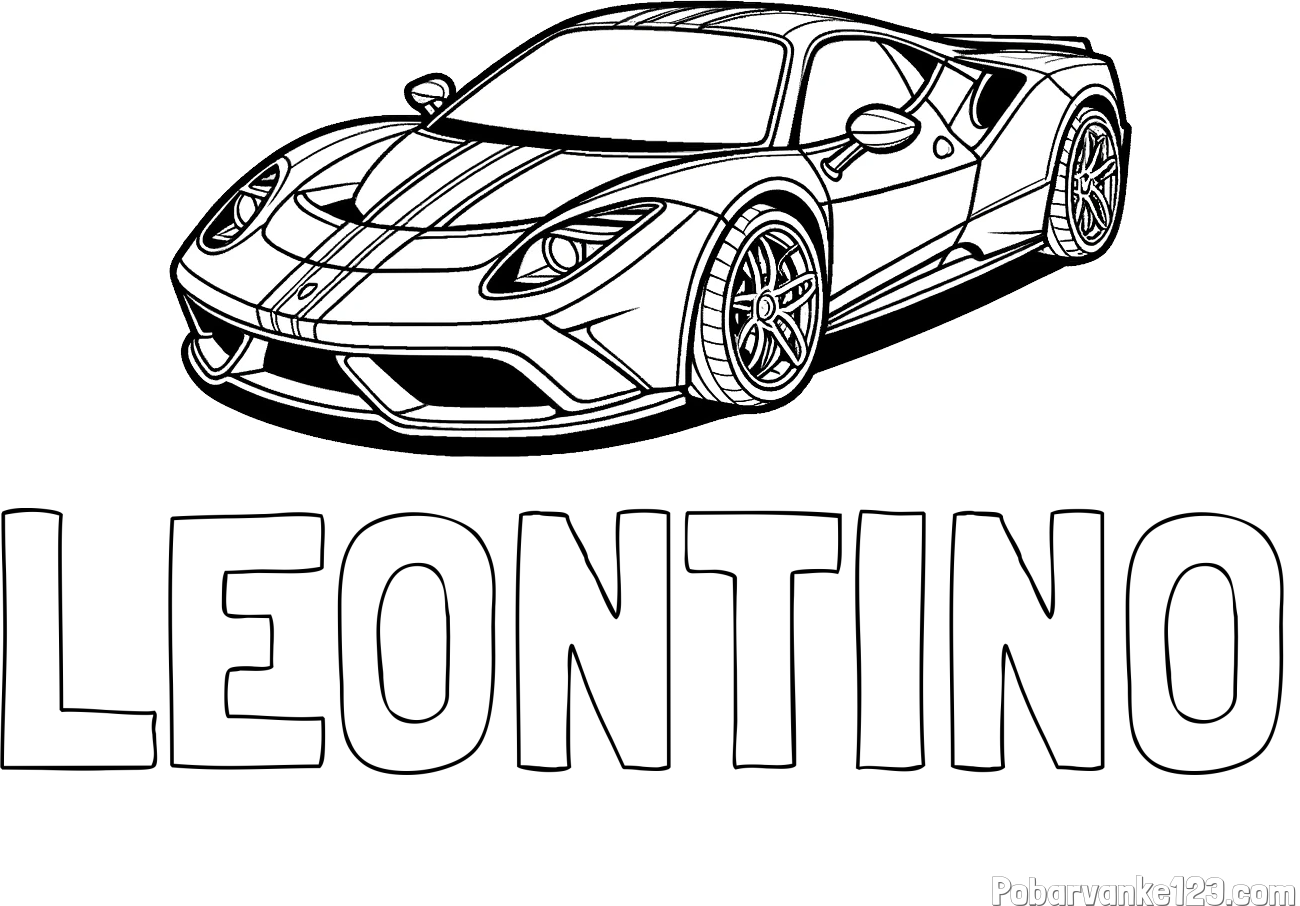 Pobarvanka imena LEONTINO in pobarvanka čudovitega športnega avtomobila