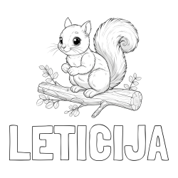 Online izdelana pobarvanka - Pobarvanka imena LETICIJA in pobarvanka veverice na veji
