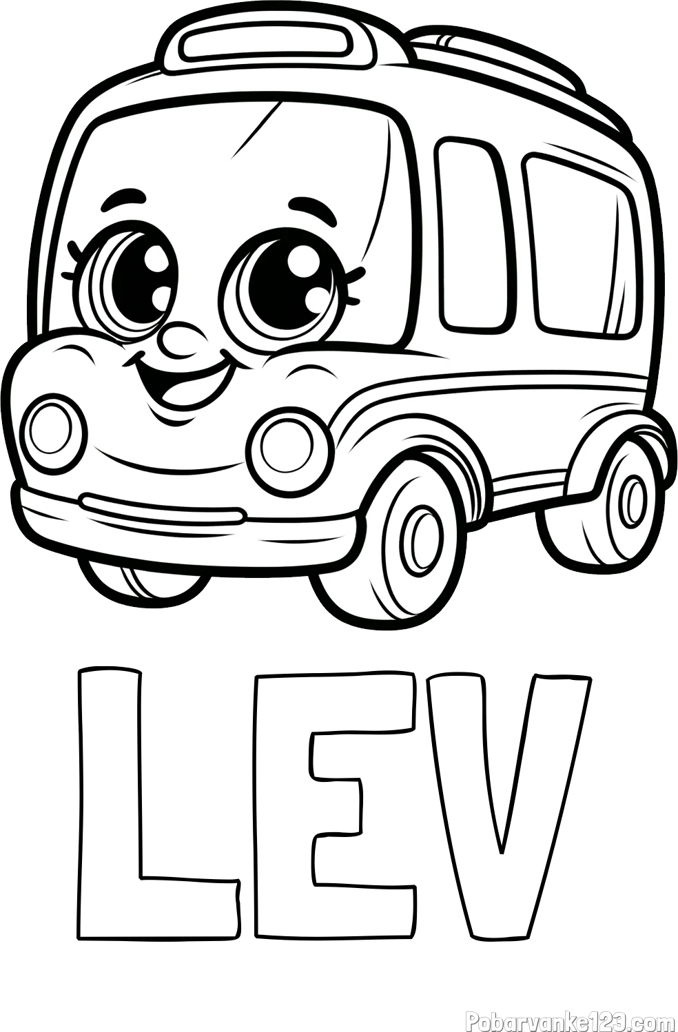 Pobarvanka imena LEV in pobarvanka nasmejanega avtobusa