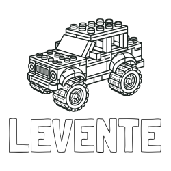 Online izdelana pobarvanka - Pobarvanka imena LEVENTE in pobarvanka džipa sestavljenega iz LEGO kock
